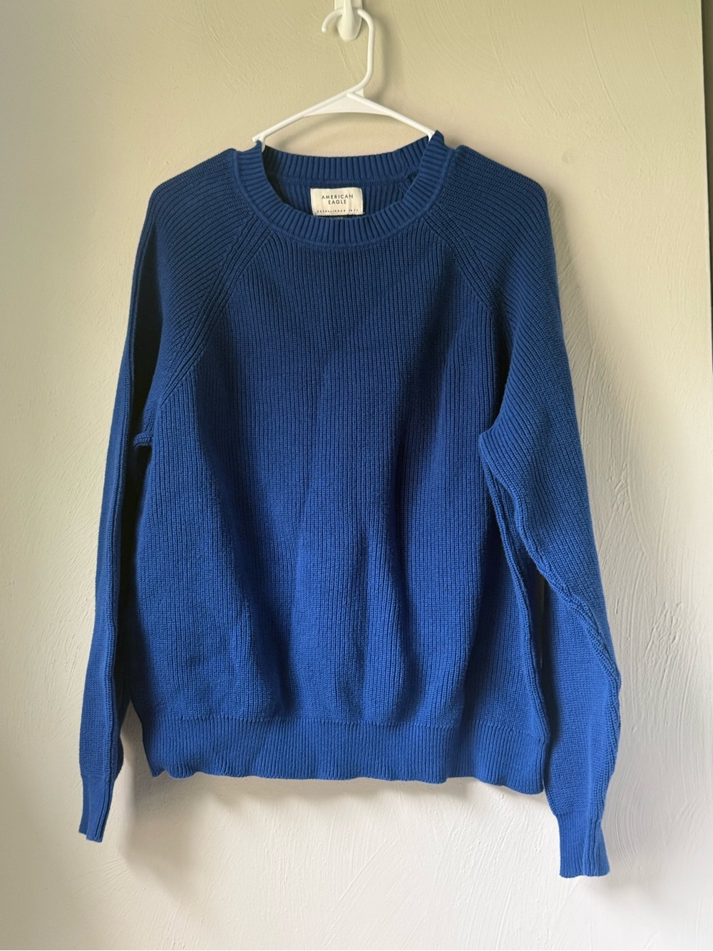 American Eagle Royal Blue Ribbed Crewneck Sweater